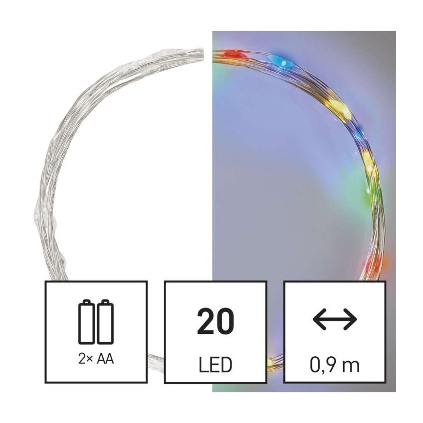 Catena natalizia LED 20xLED/2xAA 2,4m multicolore