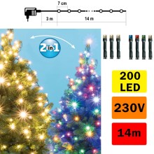 Catena natalizia LED da esterno 200xLED/5 funzioni 17m IP44 bianco caldo/multicolore