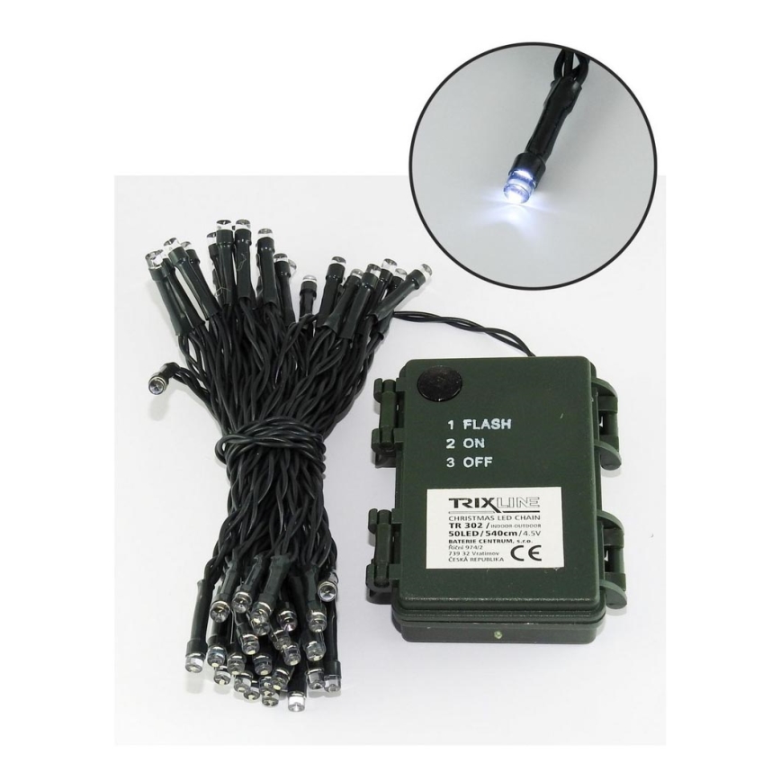 Catena natalizia LED da esterno 50xLED/2 funzioni 5,4m IP44 bianco freddo