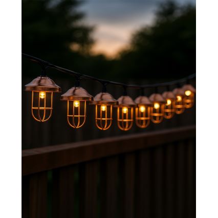 Catena solare a LED 10xLED/1,2V 300 mAh 3,8 m IP44 color rame