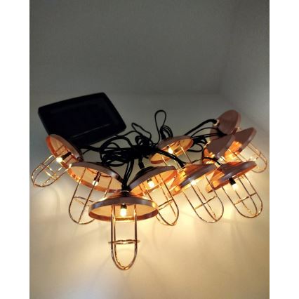 Catena solare a LED 10xLED/1,2V 300 mAh 3,8 m IP44 color rame