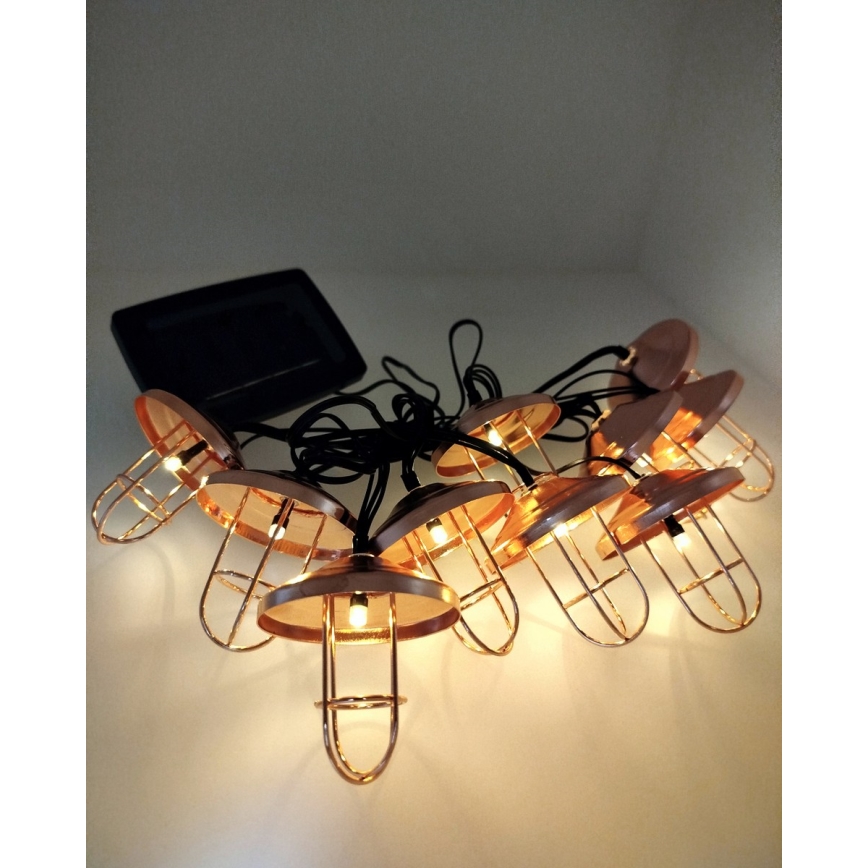 Catena solare a LED 10xLED/1,2V 300 mAh 3,8 m IP44 color rame