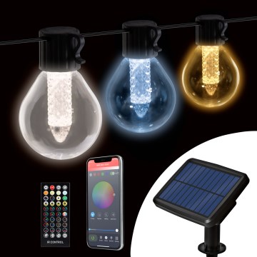 Catena solare dimmerabile a LED 15xLED/1,5W/3,7/5V 2700-10000K 2200 mAh 9 m IP65 nera + telecomando