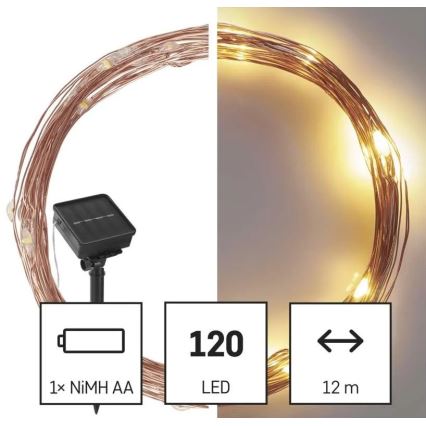 Catena solare a LED LED/2,4W/1,2V 1xAA 15 m IP44 3000K 600 mAh