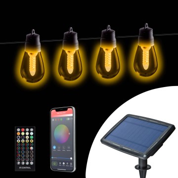 Catena solare LED dimmerabile 25xLED/1,5W/3,7/5V 2700-10000K 2200 mAh 15 m IP65 nero + telecomando
