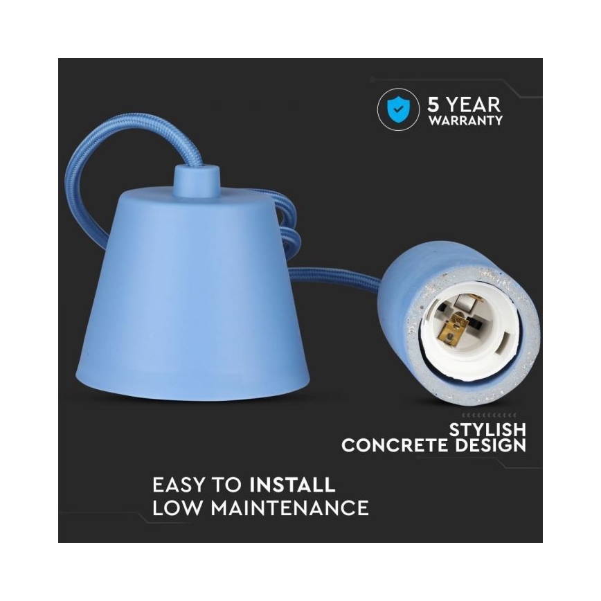 Cavo di alimentazione 1xE27/60W/230V calcestruzzo/blu