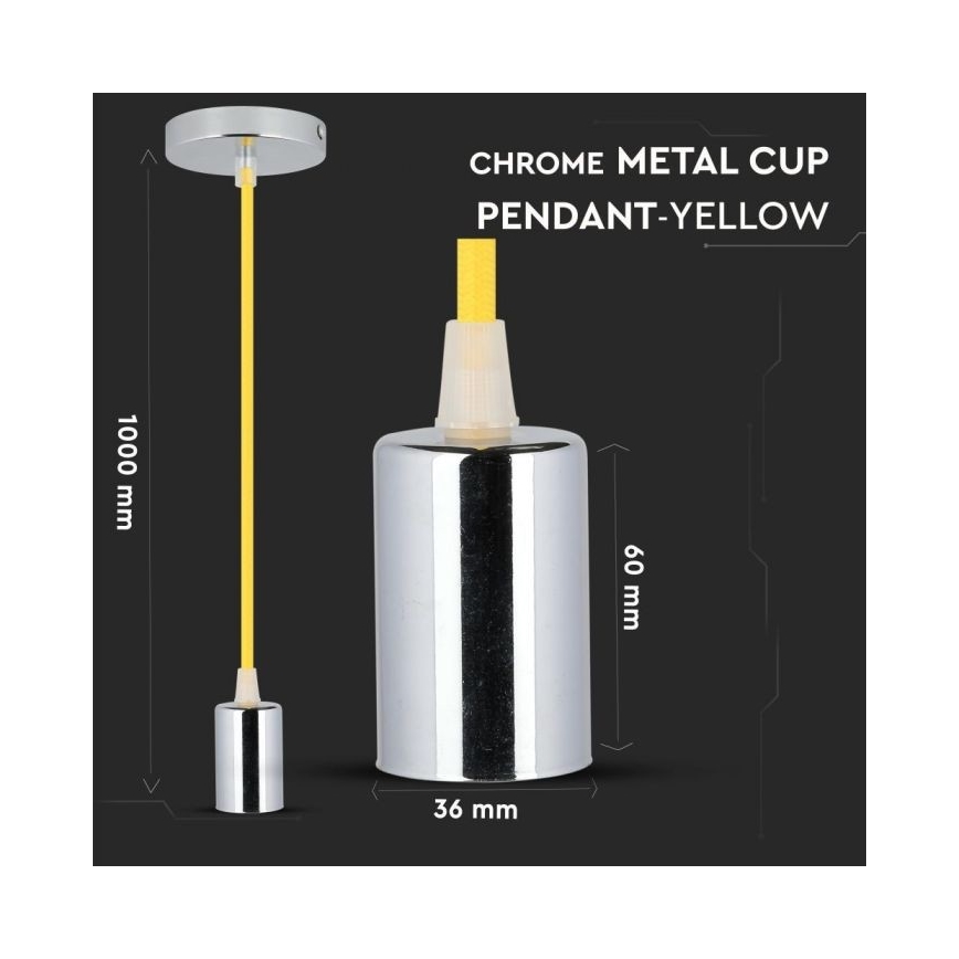 Cavo di alimentazione 1xE27/60W/230V giallo/cromo lucido