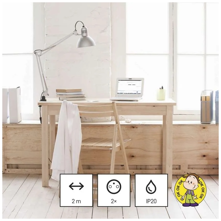 Cavo di prolunga con 2 prese + 2x USB-A + USB-C, 1,4 m