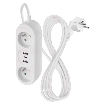 Cavo di prolunga con 2 prese + 2x USB-A + USB-C, 1,4 m