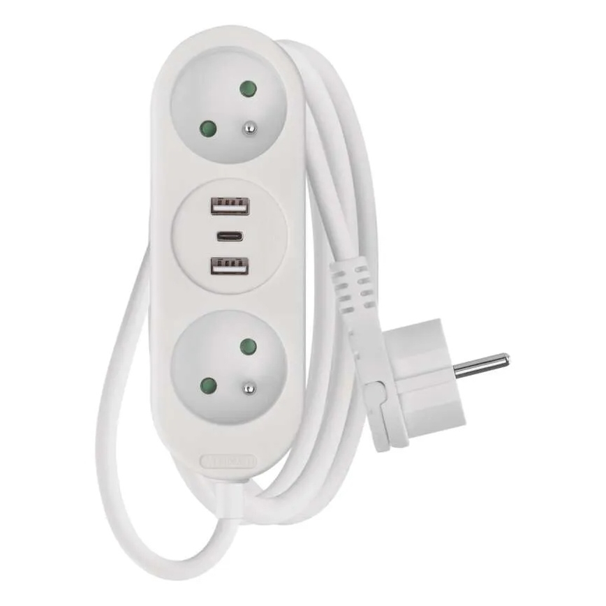 Cavo di prolunga con 2 prese + 2x USB-A + USB-C, 1,4 m