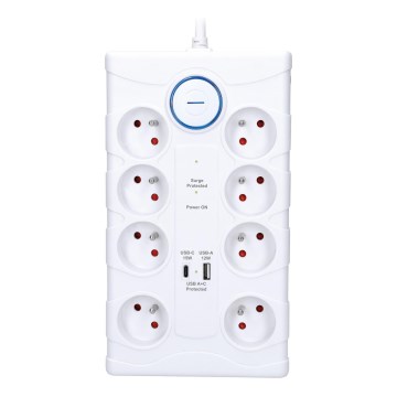 Cavo di prolunga con interruttore 8Z Tipo E + 1xUSB-A + 1xUSB-C 2m bianco