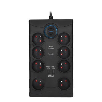 Cavo di prolunga con interruttore e protezione contro le sovratensioni 8Z Tipo E + 1x USB-A + 1x USB-C 2m nero