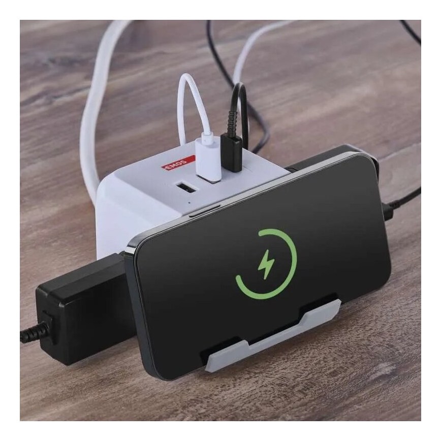 Cavo prolunga a cubo con ricarica wireless QI 2Z + 2x USB-A + 1x USB-C 2m bianco