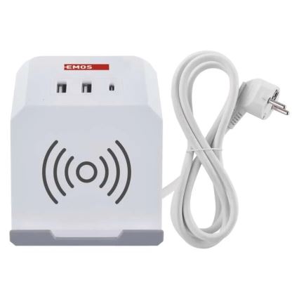 Cavo prolunga a cubo con ricarica wireless QI 2Z + 2x USB-A + 1x USB-C 2m bianco