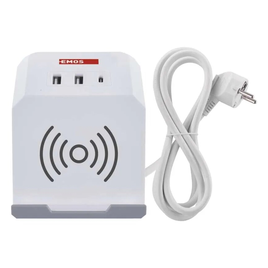 Cavo prolunga a cubo con ricarica wireless QI 2Z + 2x USB-A + 1x USB-C 2m bianco