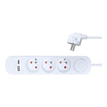 Cavo prolunga con interruttore 3P + 2xUSB 2m bianco