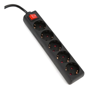 Cavo prolunga con interruttore 5 prese Tipo F 5m SCHUKO nero