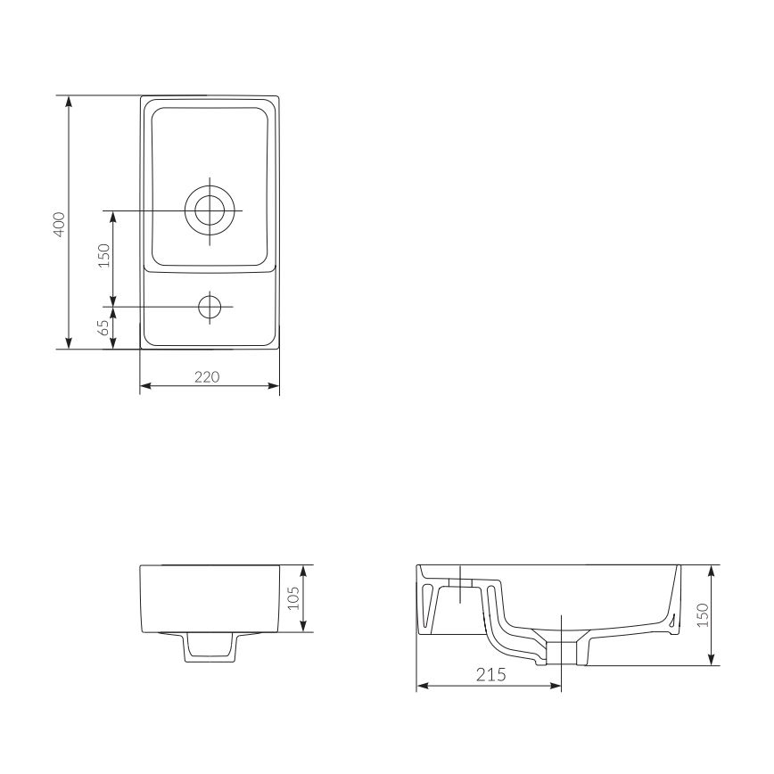 Cersanit K114-004 - Lavandino da appoggio CREA 22x40 cm ceramiche/bianco lucido