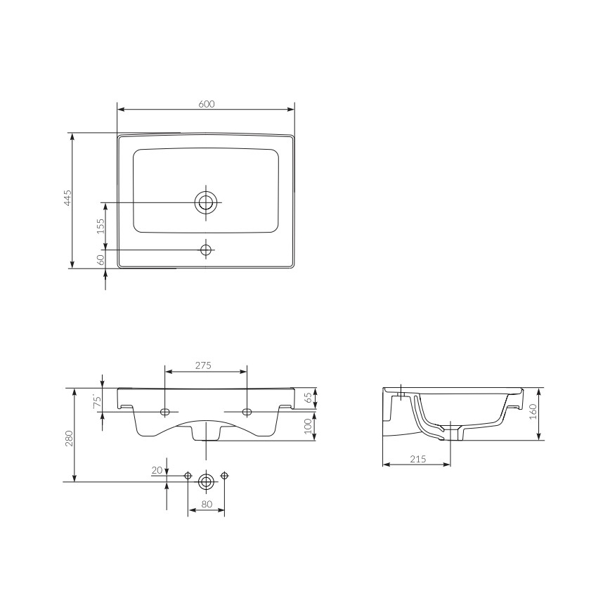 Cersanit K114-006 - Lavabo da incasso CREA 44,5x60 cm ceramica/bianco lucido