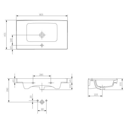 Cersanit K114-017 - Lavabo da appoggio/sospeso CREA 44,5x80,5 cm in ceramica/bianco lucido