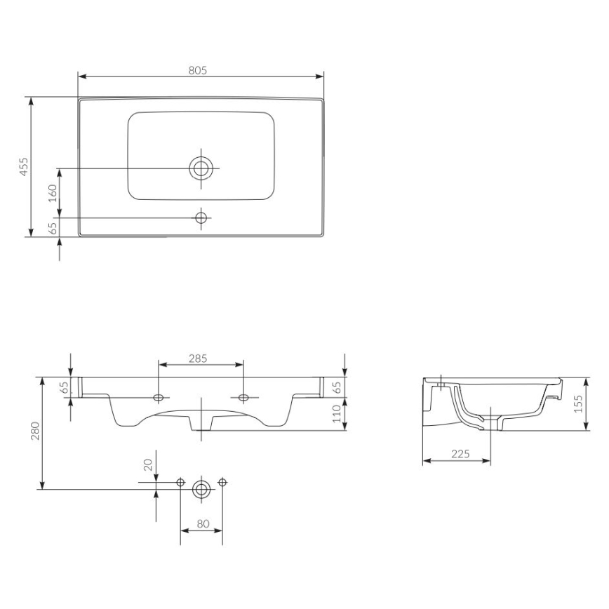 Cersanit K114-017 - Lavandino incassato CREA 44,5x80,5 cm ceramiche/bianco lucido