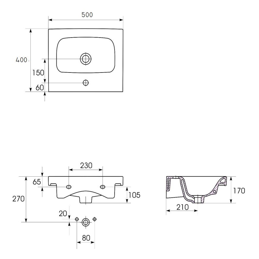 Cersanit K116-009 - Lavabo da appoggio/sospeso MODUO 40x50 cm ceramica/bianco lucido
