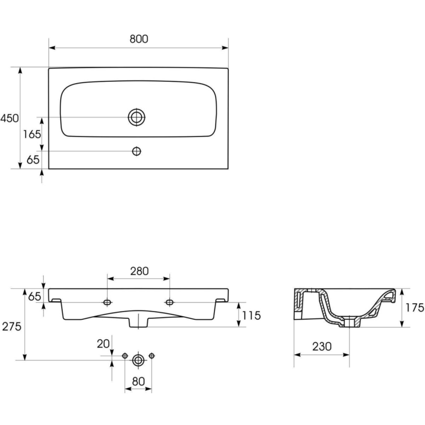 Cersanit K116-013-ECO - Lavabo da appoggio/sospeso MODUO 45x80 cm in ceramica/bianco lucido
