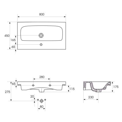 Cersanit K116-013 - Lavabo da appoggio/sospeso MODUO 45x80 cm ceramica/bianco lucido