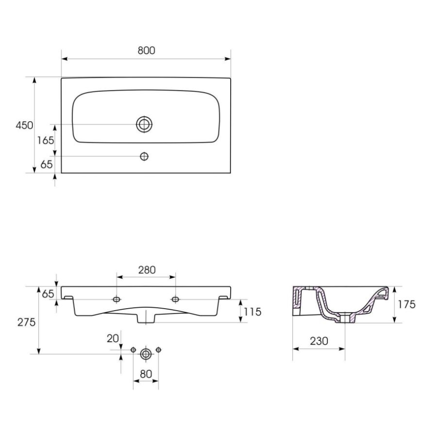 Cersanit K116-013 - Lavabo incasso MODUO 45x80 cm ceramica/bianco lucido