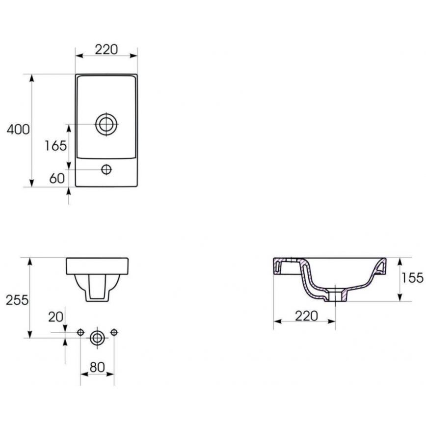 Cersanit K116-016 - Lavabo da incasso MODUO 22x40 cm ceramica/bianco lucido