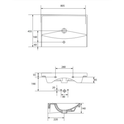 Cersanit K35-061 - Lavabo da incasso CITY 45,5x80,5 cm ceramica/bianco lucido