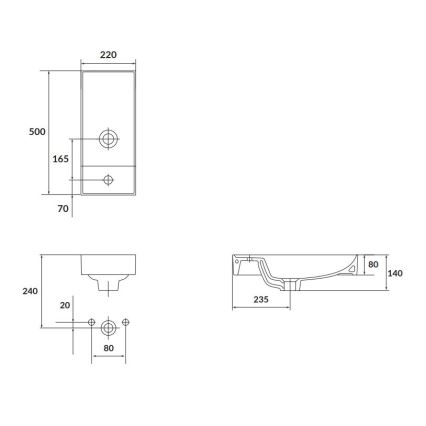 Cersanit K677-005 - Lavabo da appoggio LARGA 22x50 cm ceramica/bianco lucido