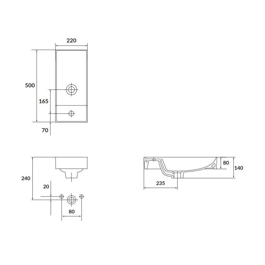 Cersanit K677-005 - Lavabo da appoggio LARGA 22x50 cm ceramica/bianco lucido
