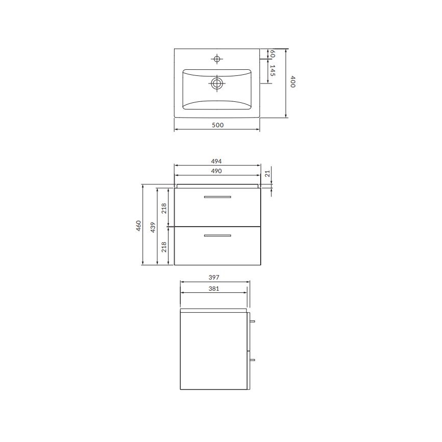 Cersanit S801-146-DSM - Mobile da bagno pensile con lavandino ELIS 46x50 cm bianco