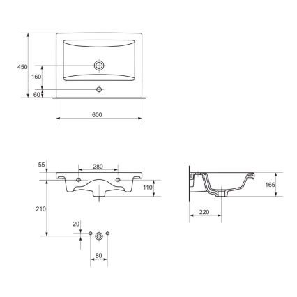 Cersanit S801-147-DSM - Mobile bagno a sospensione con lavabo ELODY 60 cm bianco