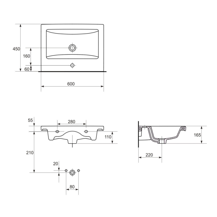Cersanit S801-147-DSM - Mobile bagno a sospensione con lavabo ELODY 60 cm bianco
