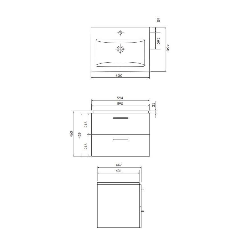 Cersanit S801-148-DSM - Mobile bagno a sospensione con lavabo ELODY 46x60 cm noce