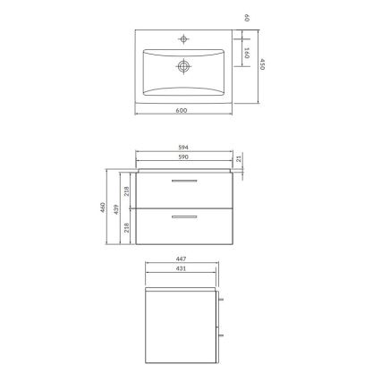 Cersanit S801-148-DSM - Mobile sospeso per bagno con lavabo LARA 60x45 cm, finitura noce