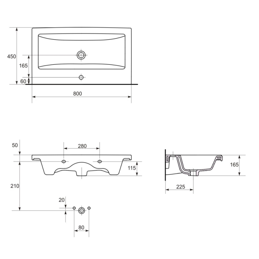 Cersanit S801-149-DSM - Mobile bagno a sospensione con lavabo ELODY 80 cm bianco