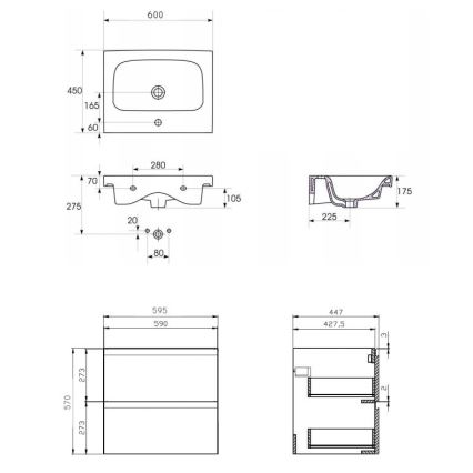 Cersanit S801-223-DSM - Mobile bagno sospeso con lavabo MEDDIE 62x60 cm bianco lucido