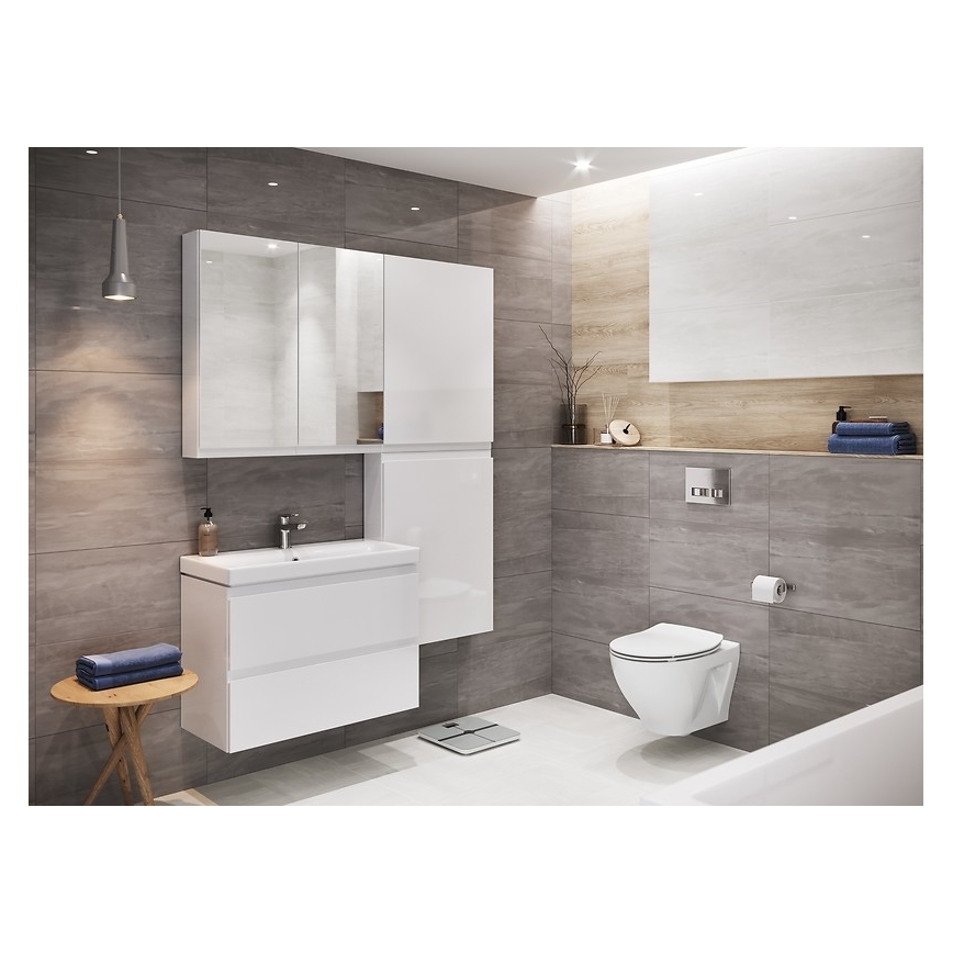 Cersanit S801-225-DSM - Mobile sospeso da bagno con lavabo MODUO SLIM 80x57x38 cm, bianco lucido