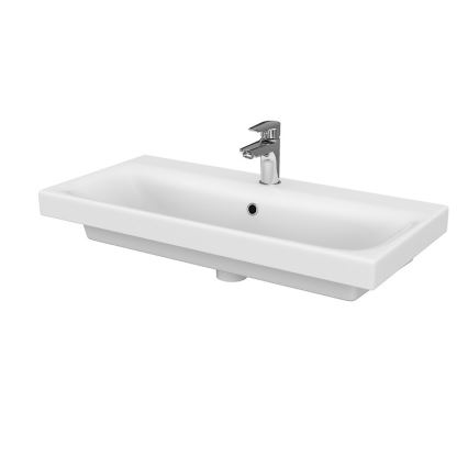 Cersanit S801-225-DSM - Mobile sospeso da bagno con lavabo MODUO SLIM 80x57x38 cm, bianco lucido