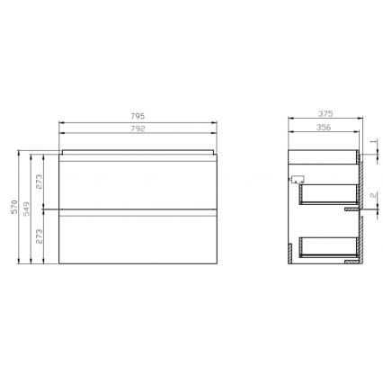 Cersanit S801-225-DSM - Mobile sospeso da bagno con lavabo MODUO SLIM 80x57x38 cm, bianco lucido