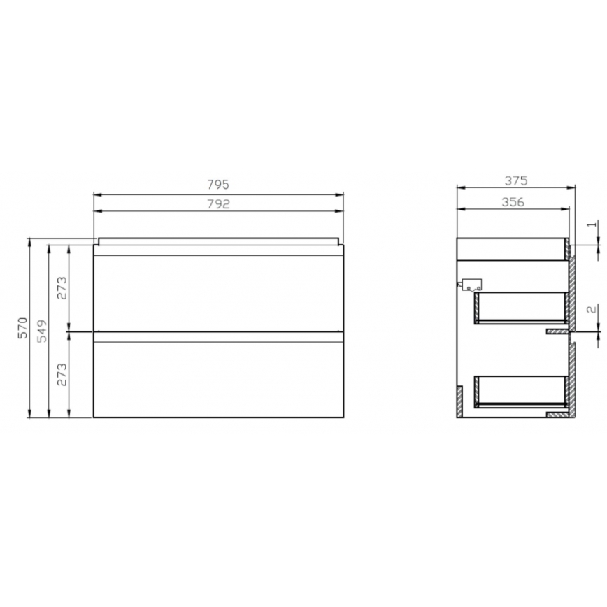 Cersanit S801-225-DSM - Mobile sospeso da bagno con lavabo MODUO SLIM 80x57x38 cm, bianco lucido
