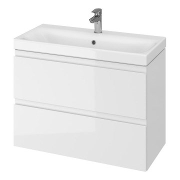 Cersanit S801-225-DSM - Mobile sospeso da bagno con lavabo MODUO SLIM 80x57x38 cm, bianco lucido