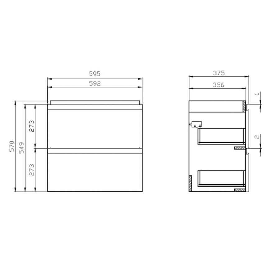 Cersanit S801-227-DSM - Mobile da bagno sospeso con lavabo MODUO SLIM 60x57x38 cm bianco lucido