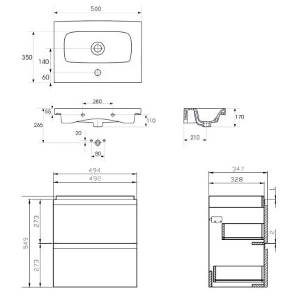 Cersanit S801-229-DSM - Mobile da bagno pensile con lavandino MEDA SLIM 62x50 cm bianco lucido