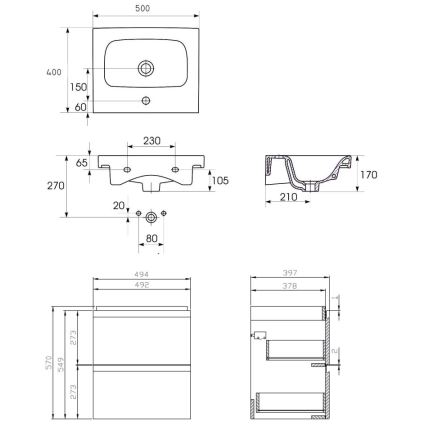 Cersanit S801-230-DSM - Mobile da bagno pensile con lavandino MEDDIE 62x50 cm bianco