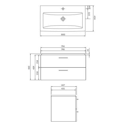 Cersanit S801-338-DSM - Mobile da bagno sospeso con lavabo LARA 80x46x45 cm bianco