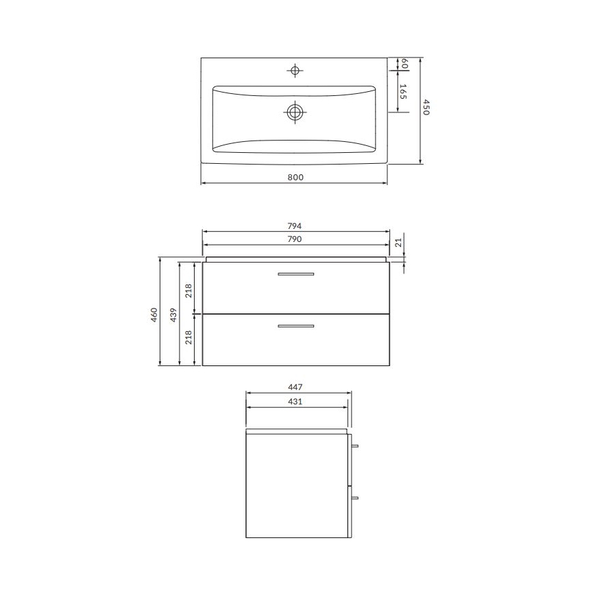 Cersanit S801-338-DSM - Mobile da bagno sospeso con lavabo LARA 80x46x45 cm bianco